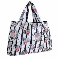 Wrapables Eco-Friendly Large Nylon Reusable Shopping Bag, Rose & Stripes