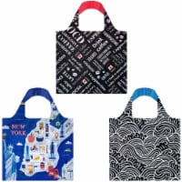Wrapables Allybag Foldable & Lightweight Reusable Grocery Bag, 3 Pack, Coffee and New York