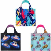 Wrapables Allybag Foldable & Lightweight Reusable Grocery Bag, 3 Pack, Adventure Cats