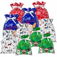 Wrapables Aluminum Foil Christmas Drawstring Gift Bags for Gift Wrap, Parties (Set of 10)