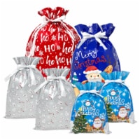 Wrapables Aluminum Foil Christmas Drawstring Gift Bags for Gift Wrap, Parties (Set of 6)
