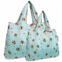 Wrapables Large & Small Foldable Tote Nylon Reusable Grocery Bags, Set of 2, Bumble Bees
