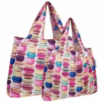 Wrapables Large & Small Foldable Tote Nylon Reusable Grocery Bags, Set of 2, Macarons