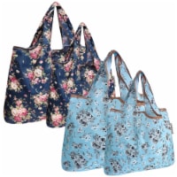 Wrapables Large & Small Foldable Nylon Reusable Bags, Set of 4, Corsage & Gray Floral