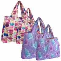 Wrapables Large & Small Foldable Nylon Reusable Bags, Set of 4, Macarons & Pegasus