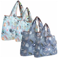 Wrapables Large & Small Foldable Nylon Reusable Bags, Set of 4, Cool Cats & Felines