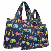Wrapables Large & Small Foldable Tote Nylon Reusable Bags, Set of 2, Elephants & Giraffes