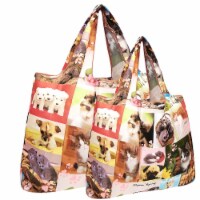 Wrapables Large & Small Foldable Tote Nylon Reusable Bags, Set of 2, Cats & Dogs