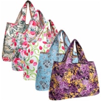 Wrapables Large Foldable Tote Nylon Reusable Grocery Bags, 5 Pack, Pink & Purple Bouquet