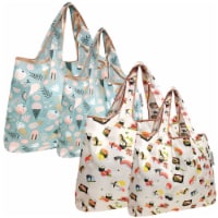 Wrapables Large & Small Foldable Nylon Reusable Bags, Set of 4, Ice Cream & Sushi