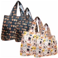 Wrapables Large & Small Foldable Nylon Reusable Bags, Set of 4, Playful Animals