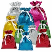 Wrapables Aluminum Foil Hologram Drawstring Gift Bags for Gift Wrap, Parties (Set of 10)
