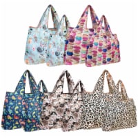 Wrapables Large & Small Foldable Nylon Reusable Bags, Set of 10, Dinos, Felines, Macarons