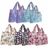 Wrapables Large & Small Foldable Nylon Reusable Bags, Set of 10, Cats, Unicorns, Macarons