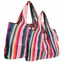 Wrapables Large & Small Foldable Tote Nylon Reusable Grocery Bags, Set of 2, Color Stripes