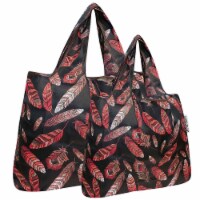 Wrapables Large & Small Foldable Tote Nylon Reusable Grocery Bags, Set of 2, Feathers