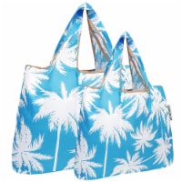 Wrapables Large & Small Foldable Tote Nylon Reusable Grocery Bags, Set of 2, Blue Palm Trees