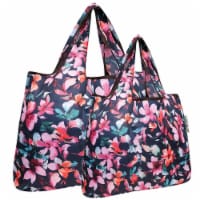 Wrapables Large & Small Foldable Tote Nylon Reusable Grocery Bags, Set of 2, Tropical Flowers