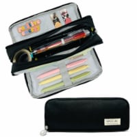 Wrapables Large Capacity 3 Compartment Pencil Pouch for Stationery Pens, Black