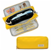 Wrapables Large Capacity 3 Compartment Pencil Pouch for Stationery Pens, Yellow