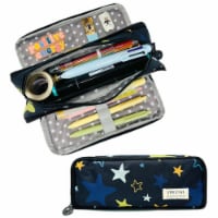 Wrapables Large Capacity 3 Compartment Pencil Pouch for Stationery Pens, Stars