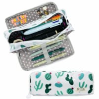 Wrapables Large Capacity 3 Compartment Pencil Pouch for Stationery Pens, Cactus
