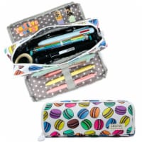 Wrapables Large Capacity 3 Compartment Pencil Pouch for Stationery Pens, Macarons
