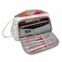 Wrapables Large Capacity Portable Pencil Pouch for Stationery Supplies, Pink & White