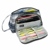Wrapables Large Capacity Portable Pencil Pouch for Stationery Supplies, Plaid Blue