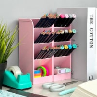 Wrapables Pen Organizer with 4 Compartments Desk Storage Organizer Large (2pcs) / Pink