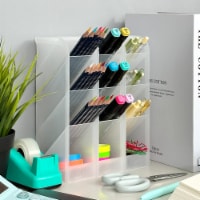 Wrapables Pen Organizer with 4 Compartments Desk Storage Organizer Small (3pcs) / Clear
