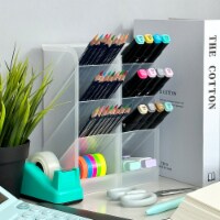 Wrapables Pen Organizer with 4 Compartments Desk Storage Organizer Large (2pcs) / Clear