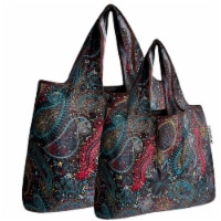 Wrapables Large & Small Foldable Tote Nylon Reusable Grocery Bags, Set of 2, Cosmic Paisley