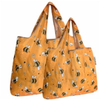 Wrapables Large & Small Foldable Tote Nylon Reusable Grocery Bags, Set of 2, Yellow Bees
