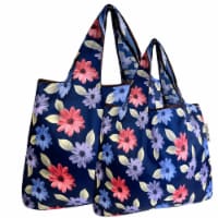 Wrapables Large & Small Foldable Tote Nylon Reusable Grocery Bags, Set of 2, Colorful Daisies