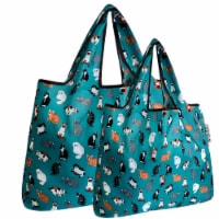 Wrapables Large & Small Foldable Tote Nylon Reusable Grocery Bags, Set of 2, Cats Everywhere