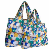 Wrapables Large & Small Foldable Tote Nylon Reusable Grocery Bags, Set of 2, Happy Dots