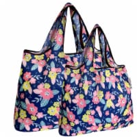 Wrapables Large & Small Foldable Tote Nylon Reusable Grocery Bags, Set of 2, Colorful Corsage
