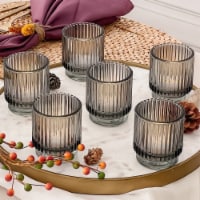 Kate Aspen Ribbed Smoke Gray Glass Votive Candle Holder (Set of 6) | 27206BK
