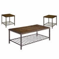 Furniture of America Blaine Metal Storage 3-Piece Coffee Table Set in Dark Oak