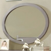 Furniture of America Belkor Mid-Century Modern Wood Oval Shape Mirror in Gray