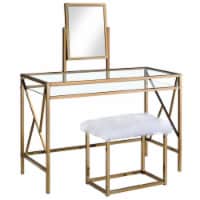 Furniture of America Ian Metal 3-Piece Bedroom Vanity Set in Champagne Gold