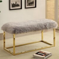 Furniture of America Saxton Contemporary Fabric Padded Long Bench in Gray