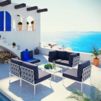 Harmony 7 Piece Outdoor Patio Aluminum Sectional Sofa Set - White Navy