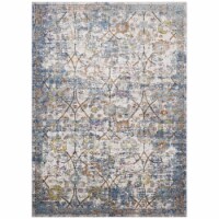 Minu Distressed Floral Lattice 5x8 Area Rug light blue, yellow and orange