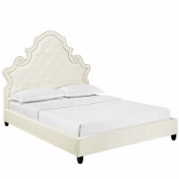 Valentina Queen Tufted Nailhead Performance Velvet Platform Bed - Ivory