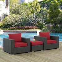 Sojourn 3 Piece Outdoor Patio Sunbrella Sectional Set - Canvas Red