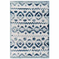 Abstract Diamond Moroccan Trellis 5x8 Indoor and Outdoor Area Rug - Ivory and Blue