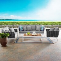 Stance 4 Piece Outdoor Patio Aluminum Sectional Sofa Set - White Gray