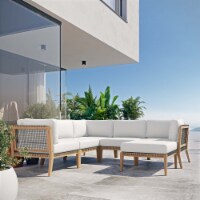 Clearwater Outdoor Patio Teak Wood 6-Piece Sectional Sofa gray white